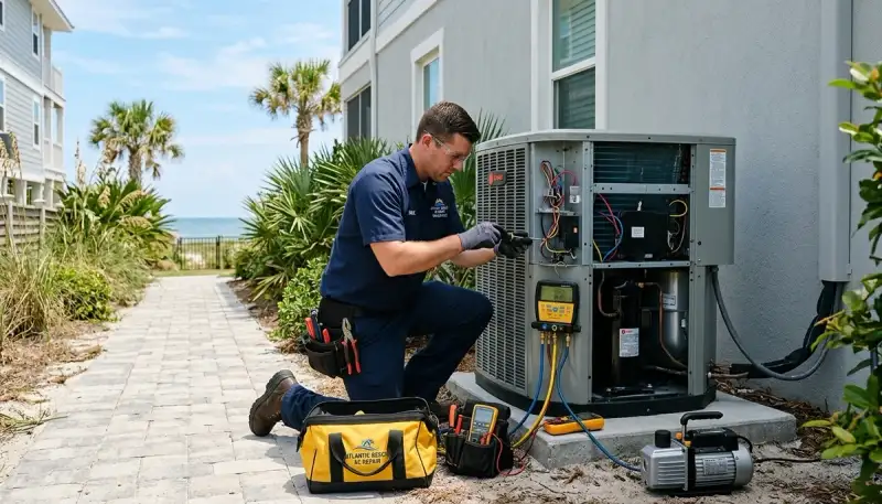HVAC technician performing residential AC repair service in Jacksonville FL