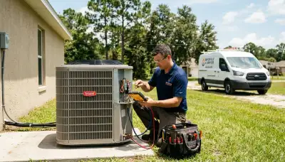 Professional AC repair technician servicing air conditioning unit in Jacksonville, FL