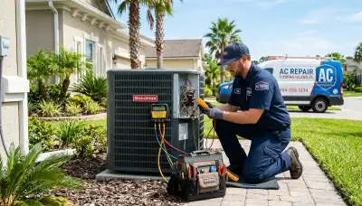 HVAC technician performing AC repair for residential unit in Jacksonville FL