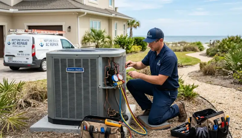 HVAC technician performing residential AC repair service in Jacksonville FL