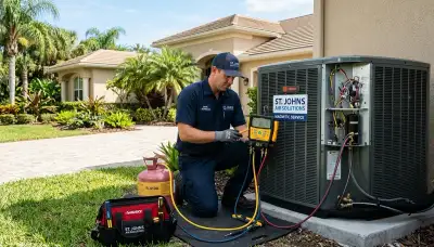 HVAC technician performing AC repair service in Jacksonville FL home