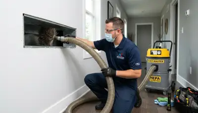 Technician cleaning air ducts for residential HVAC system in Jacksonville, FL