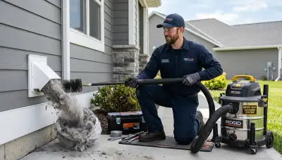 Technician performing dryer vent cleaning service in Jacksonville FL for Five Star Cooling