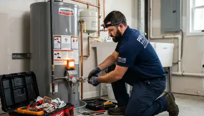 Technician repairing residential water heater in Jacksonville, FL for Five Star Cooling service page